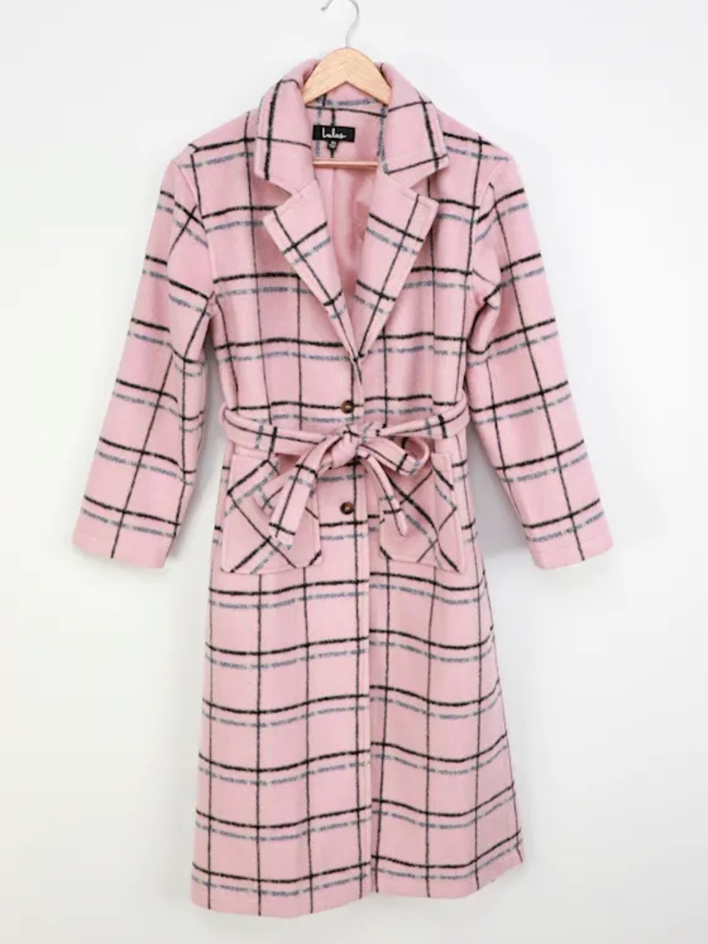 Lulu's warm front light pink plaid coat